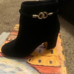 Bella Vita Black Ankle Boots with Gold Detail
